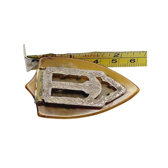 Antique Art Deco Bakelite Enamel & Glass Czech Decorative Dress Clip (A364) - Picture 4 of 5